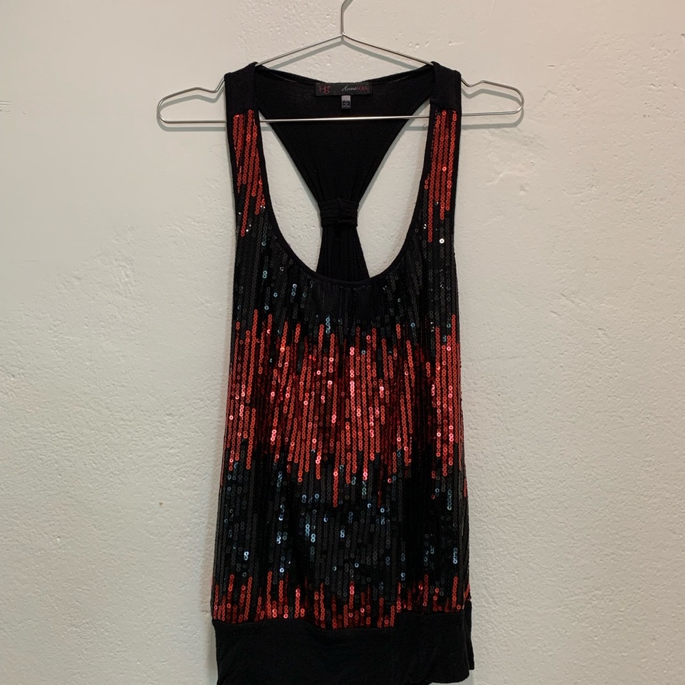 Heart Soul Black and Red Sequin Backless Tank Top